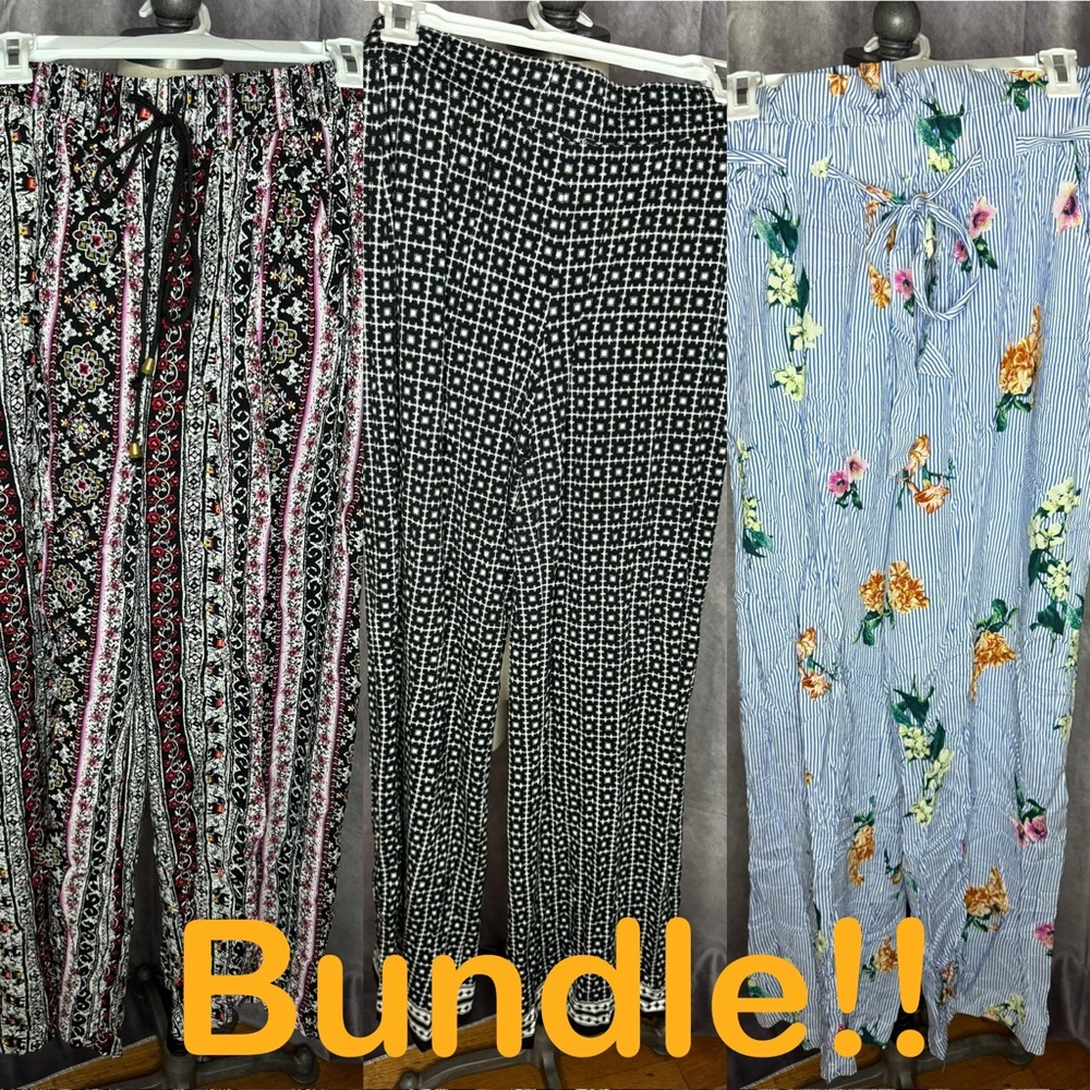 Women’s Bundle of 3 Pants Paperbag Floral Sz S/M Summer Stripes Palazzo